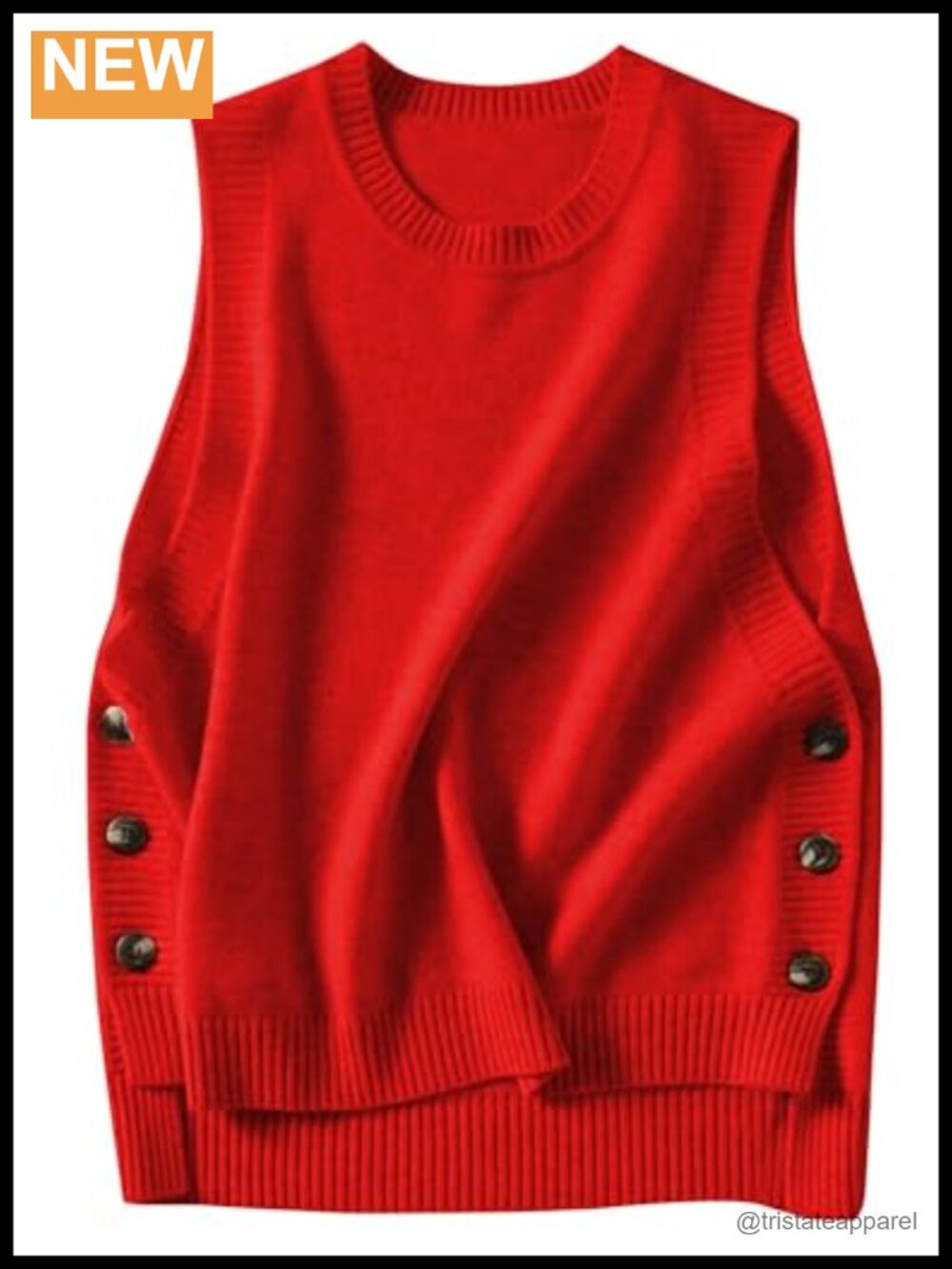 Sleeveless Ribbed Knit Sweater Vest with High Low Hem